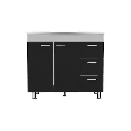 Front. TuHome - Ferretti Utility Sink With Three Drawers And Double Door Cabinet - White / Black.