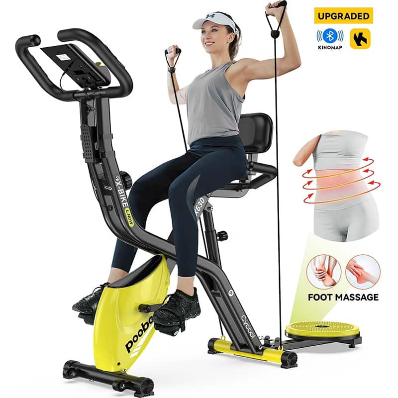 Pooboo - Folding Exercise Bike Indoor Cycling Bike Stationary Magnetic X Bike Gym Workout - Yellow