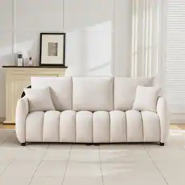 Meqiodas - Modern Boucle Sofa Couch, Comfy 3 Seater Cloud Sofa with Soft Pillows, Curved Sofas Deep Seat, for Living Room, Bedroom - Beige