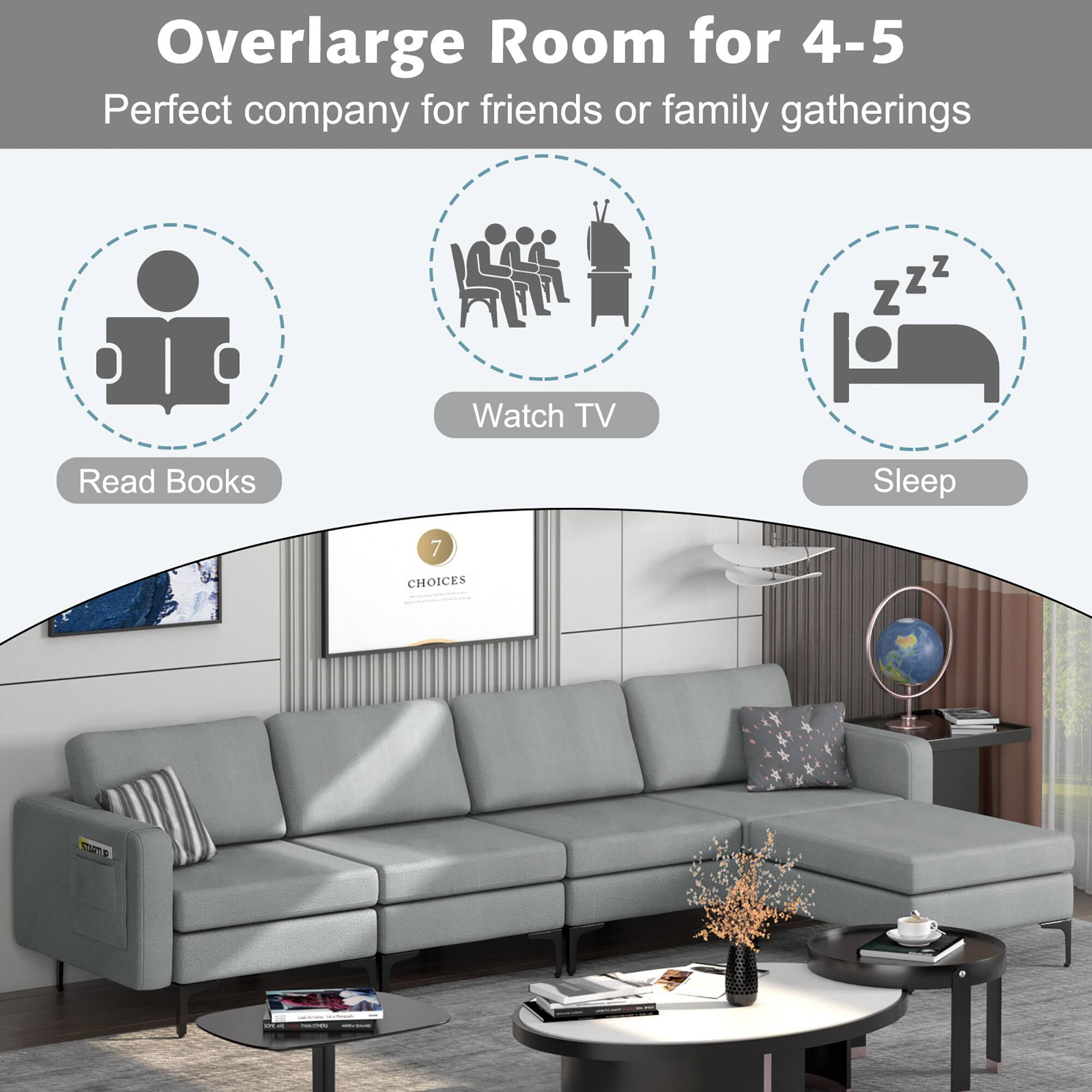 Overlarge Room for 4-5  
Perfect company for friends or family gatherings  

- Read Books  
- Watch TV  
- Sleep  

7 CHOICES