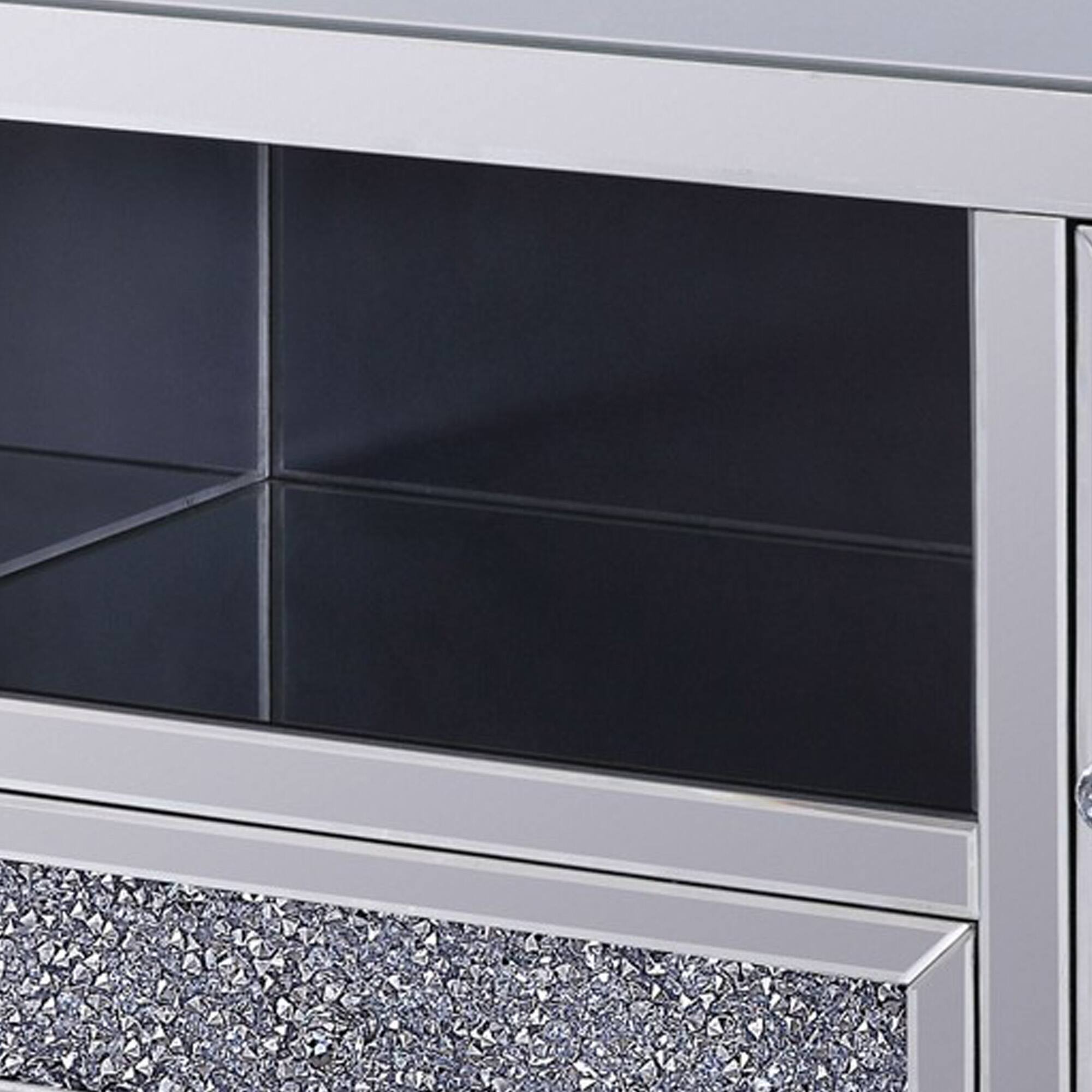 Alt View 2. Manhattan Lane - Noe 59 Inch Wood TV Entertainment Media Console, Faux Diamond Inlay - Silver.