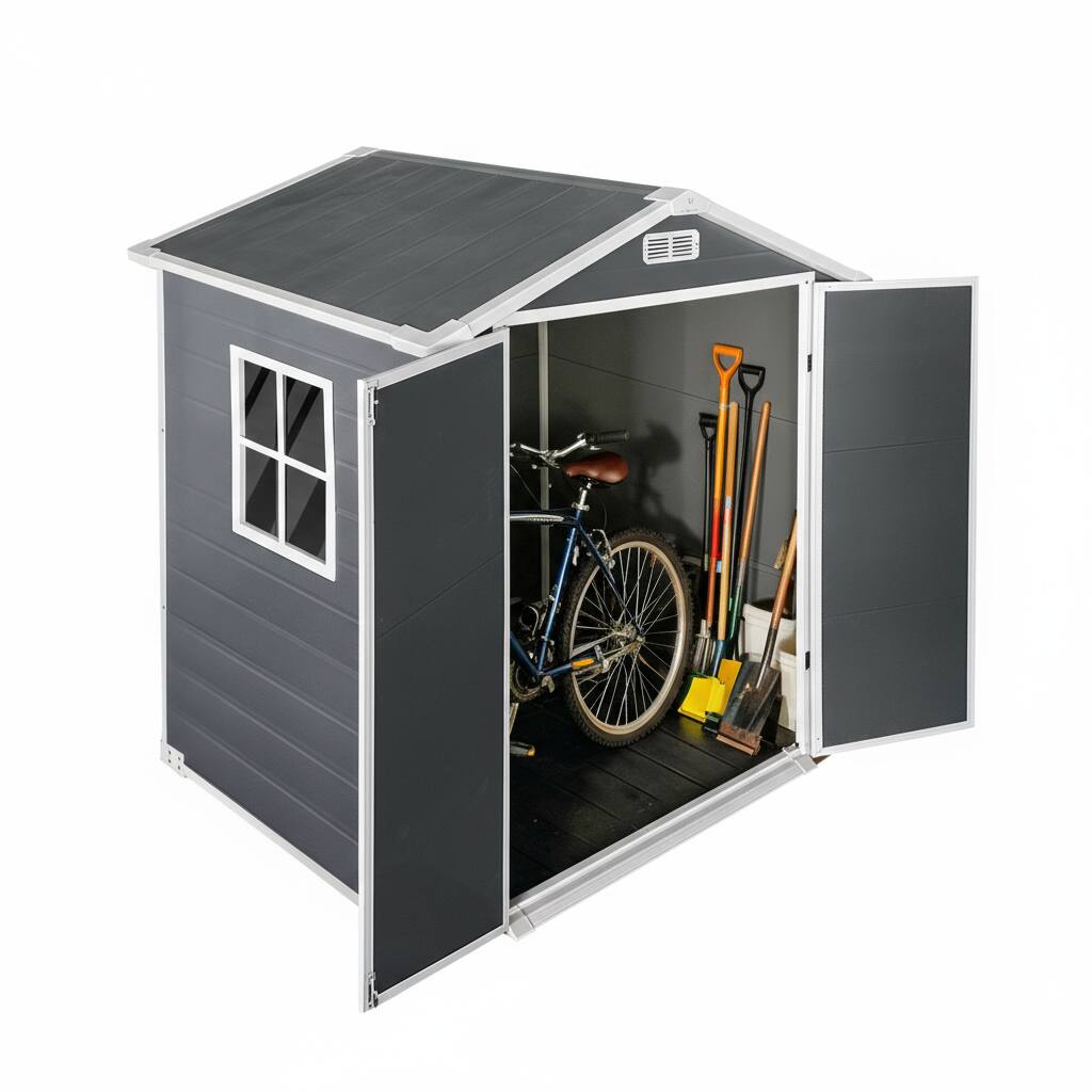 Alt View 9. Loheer - Loheer 6x4 Plastic Storage Shed with Floor and Lockable Door Gray Waterproof Resin Backyard Shed.