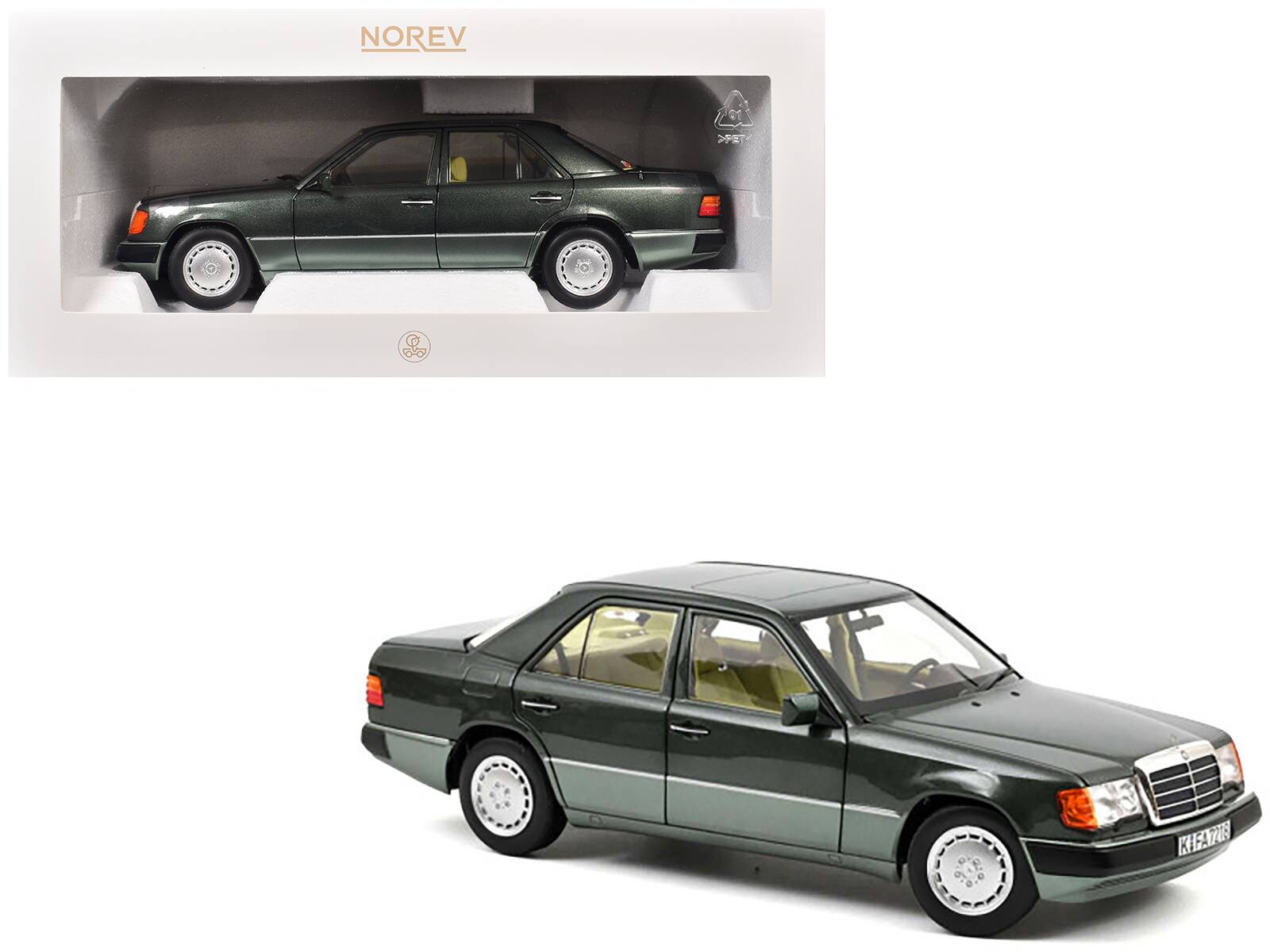 1990 Mercedes-Benz 230 E Night Green Metallic with Green Interior 1/18 Diecast Model by Norev price history on PriceWatchPro