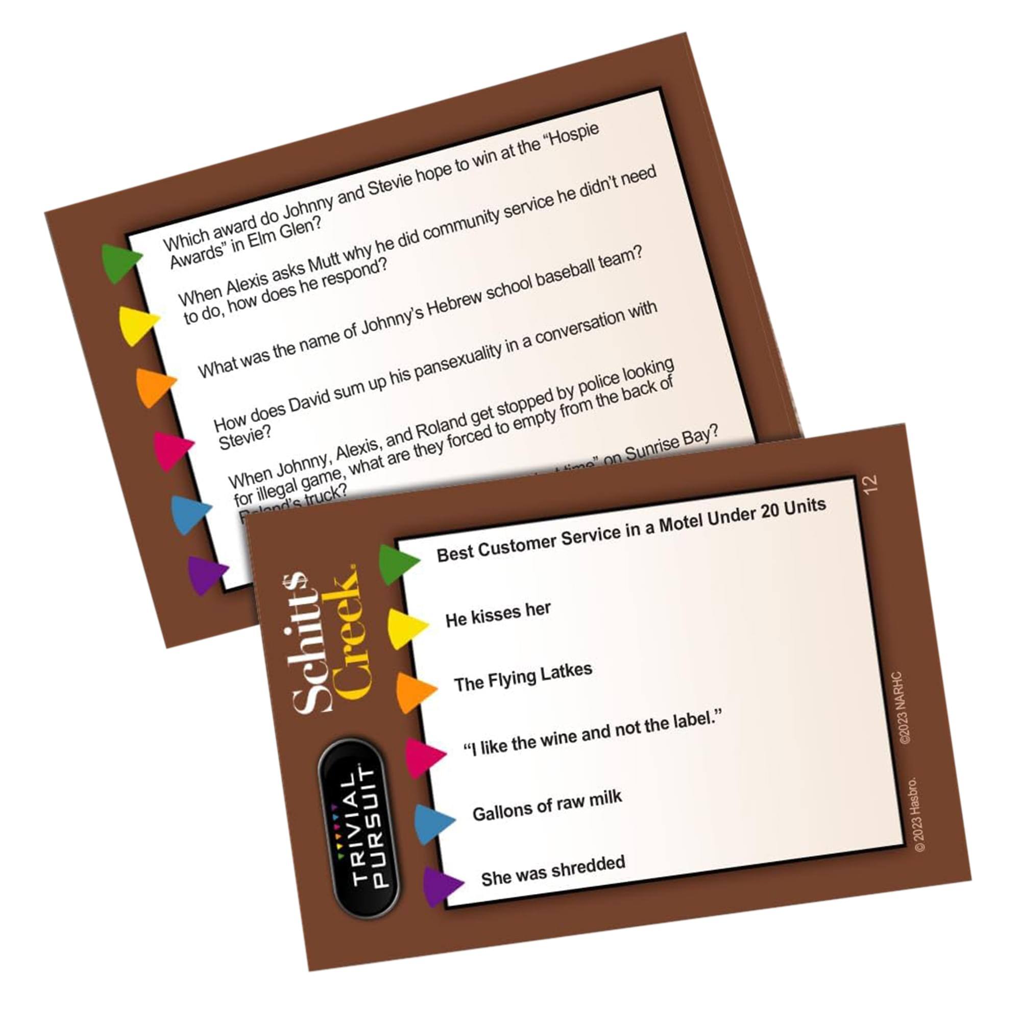 Which award do Johnny and Stevie hope to win at the "Hospice Awards" in Elm Glen?  
When Alexis asks Mutt why he did community service he didn't need to do, how does he respond?  
What was the name of Johnny's Hebrew school baseball team?  
How does David sum up his pansexuality in a conversation with Stevie?  
When Johnny, Alexis, and Roland get stopped by police looking for illegal game, what are they forced to empty from the back of his truck?  
Best Customer Service in a Motel Under 20 Units  
He kisses her  
The Flying Latkes  
"I like the wine and not the label."  
Gallons of raw milk  
She was shredded