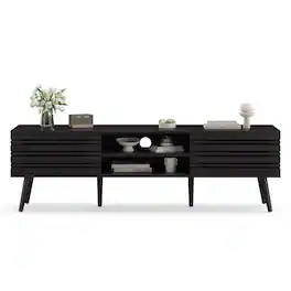 Boyel Living - Mid Century Modern TV Stands for up to 70" TV with Storage Fluted Wood TV Stand Boho Media Console - Black