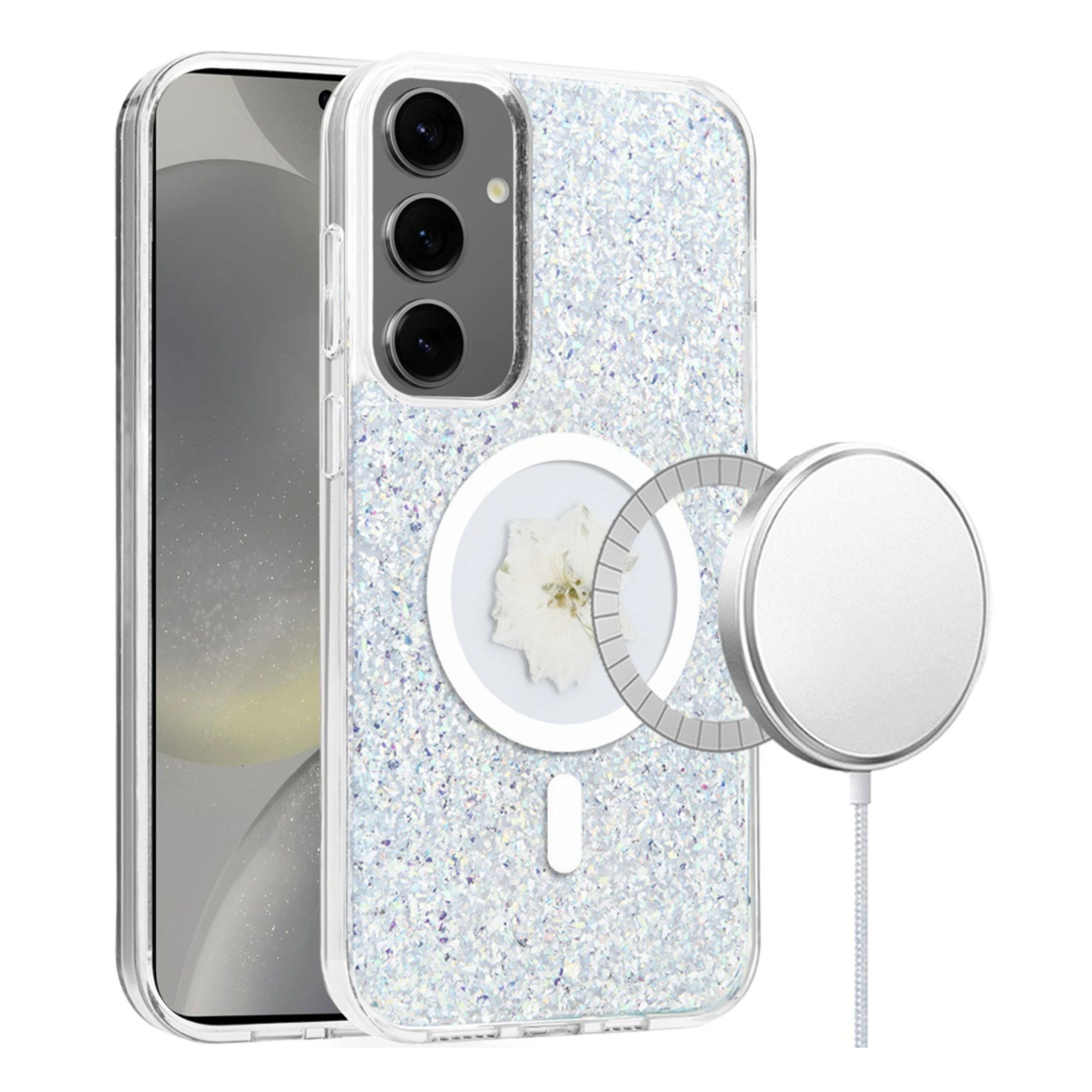 Kitcheniva - Epoxy Flower Glitter Design Magnetic Charging Phone Case For Samsung Galaxy S24+ Plus - Silver price history on PriceWatchPro