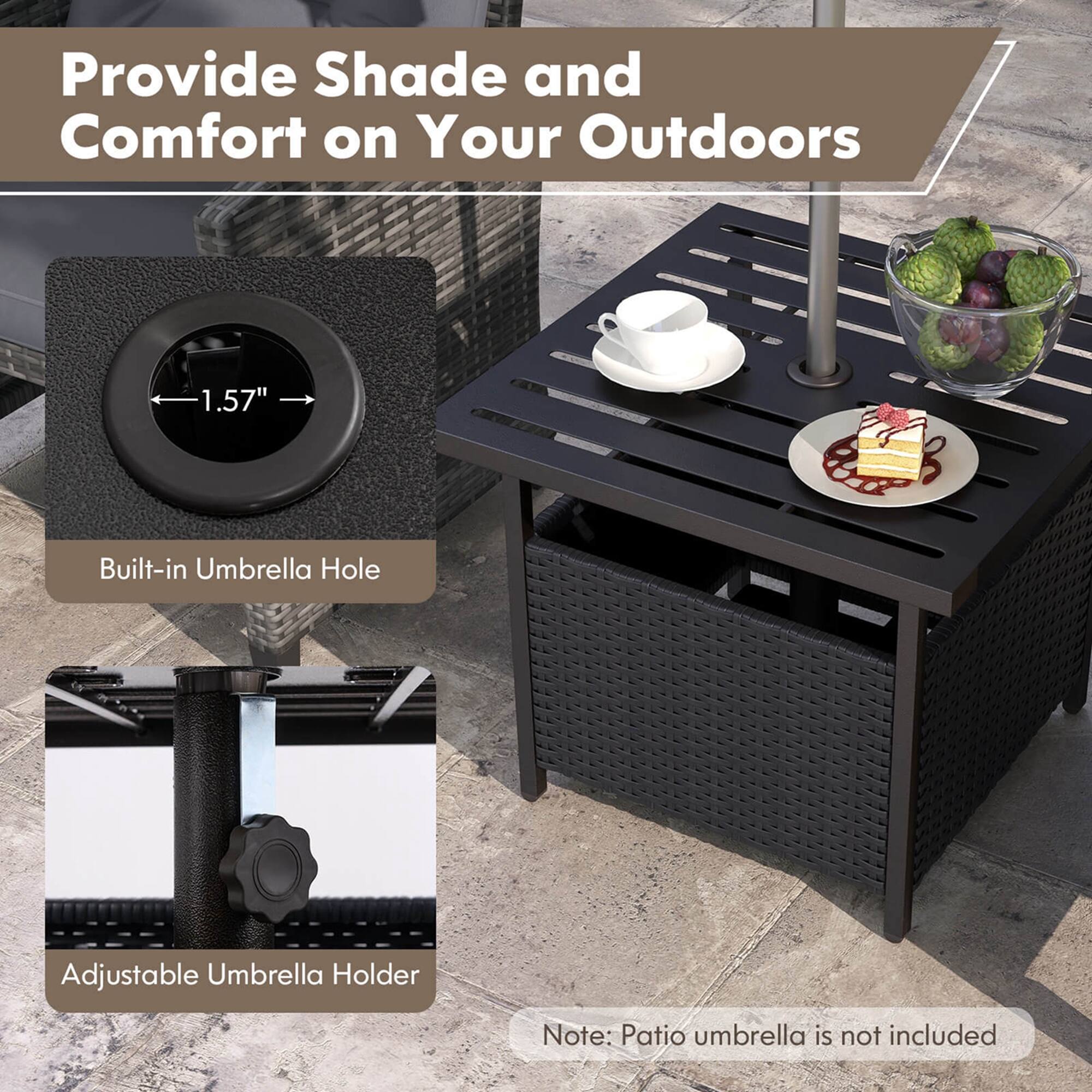 Provide Shade and Comfort on Your Outdoors:

1.57" Built-in Umbrella Hole
Adjustable Umbrella Holder
Note: Patio umbrella is not included.