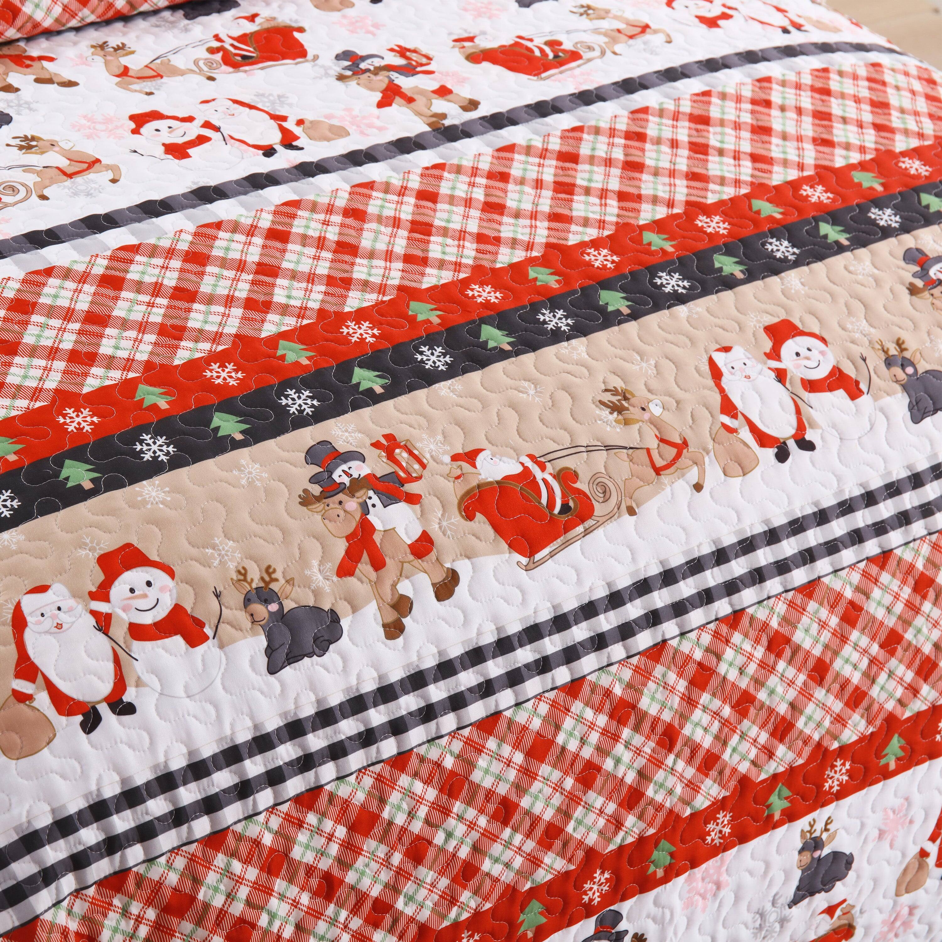 Back. MarCielo - Marcielo 2/3 Pcs Christmas Quilt Bedspread Holiday Bedding Set - Red.