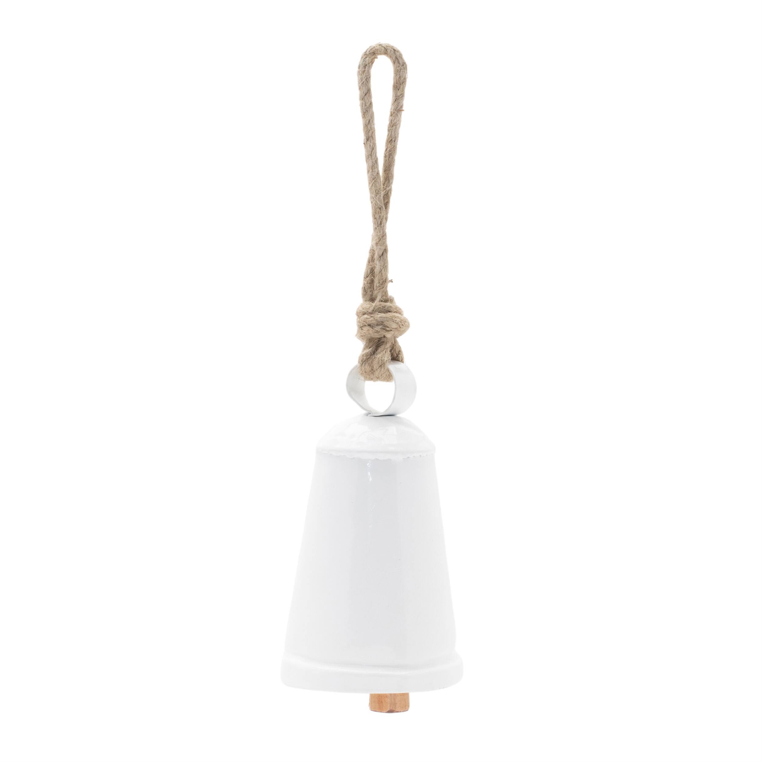 Angle. BreeBe - Rustic Metal Bell Ornament (Set of 8) - White, Beige.