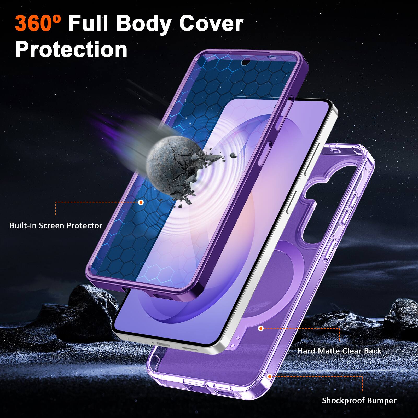 360° Full Body Cover Protection

- Built-in Screen Protector
- Hard Matte Clear Back
- Shockproof Bumper