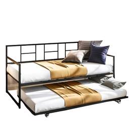 Hivvago - Twin size Metal Daybed Frame with Roll Out Trundle Bed Frame - Black
