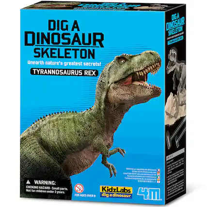 DIG A DINOSAUR SKELETON
Unearth nature's greatest secrets!
TYRANNOSAURUS REX
WARNING: CHOKING HAZARD - Small parts. Not for children under 3 years.
FOR AGES OVER 8
KidzLabs
4M
Deterrez un squelette de dinosaure
Graaf het skelet van een dinosaurus uit
Excava el esqueleto de un dinosaurio
Excava el esqueleto de un dinosaurio