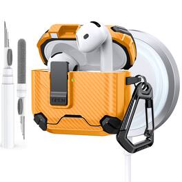 Dteck - Case for Apple AirPods 4th Gen with Magnetic Lock,Compatible with Mag Safe,Carbon Fiber Texture Cover with Carabiner - Yellow