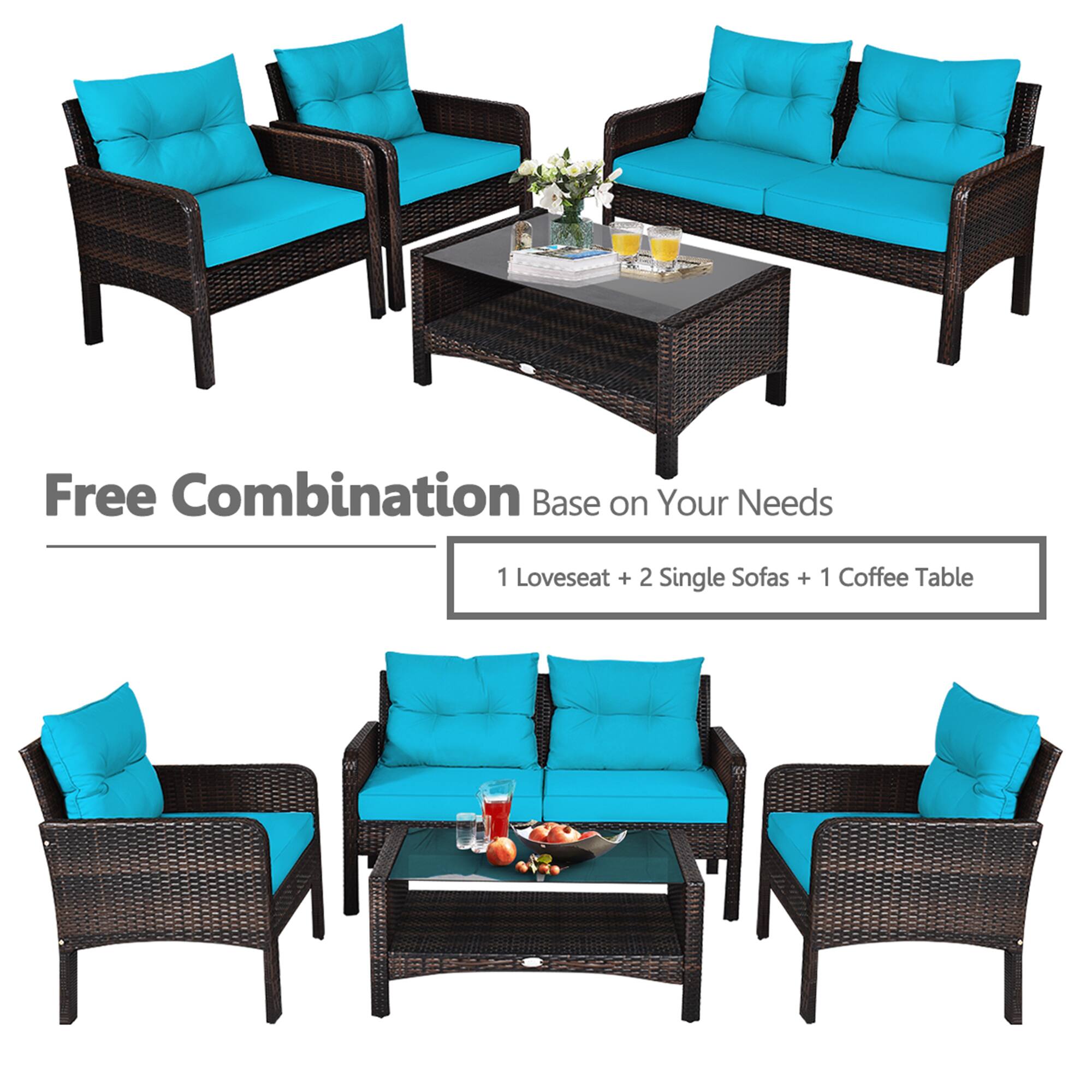Free Combination Base on Your Needs

1 Loveseat + 2 Single Sofas + 1 Coffee Table
