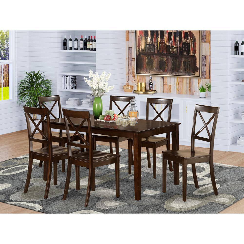 Back. East West Furniture - 7 Pc formal Dining room set - Table and 6 formal Dining Chairs - Cappuccino.