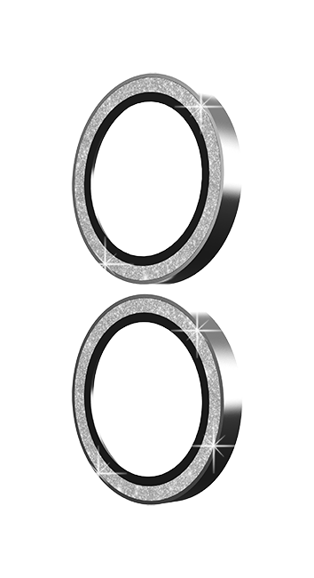 Left. AT&T - AT&T Essentials Silver Glitter Glass Camera Protector Rings - iPhone 16/16 Plus - Silver Glitter.