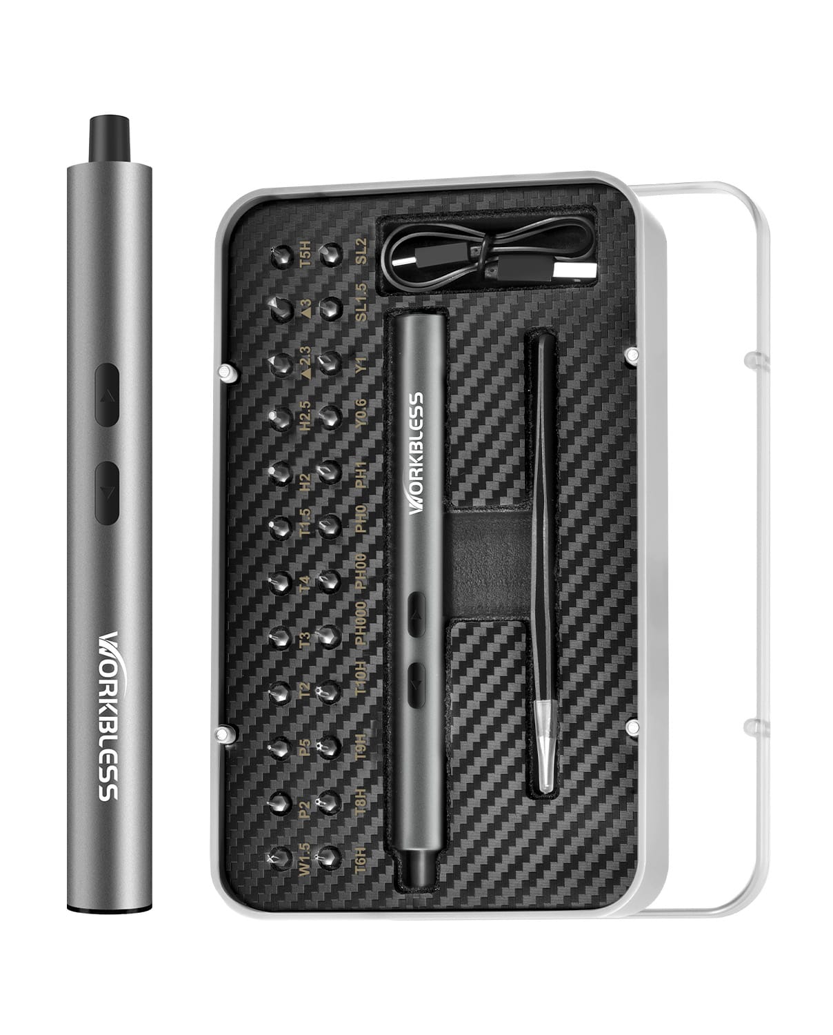 Unique Bargains - WorkBless 3.7V Mini Electric Screwdriver Set, 24-in-1 Magnetic Bits, USB-C Rechargeable, Precision Tool for Electronics