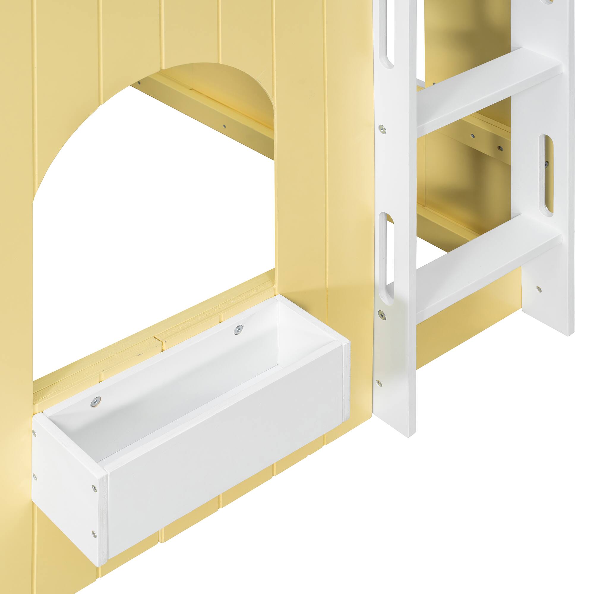 Alt View 4. Whisen - Kids Loft Bed with LED Light String,Cottage-Style Play House Bed with Guardrails - Yellow.