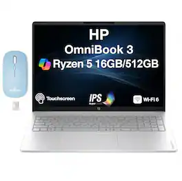 HP - Upgraded - OmniBook 3 Laptop 16.0 WUXGA Display (Ryzen 5 40, 16GB, 512GB SSD, Win 11 Pro) w/Dockztorm Wireless Mouse - Glacier Silver