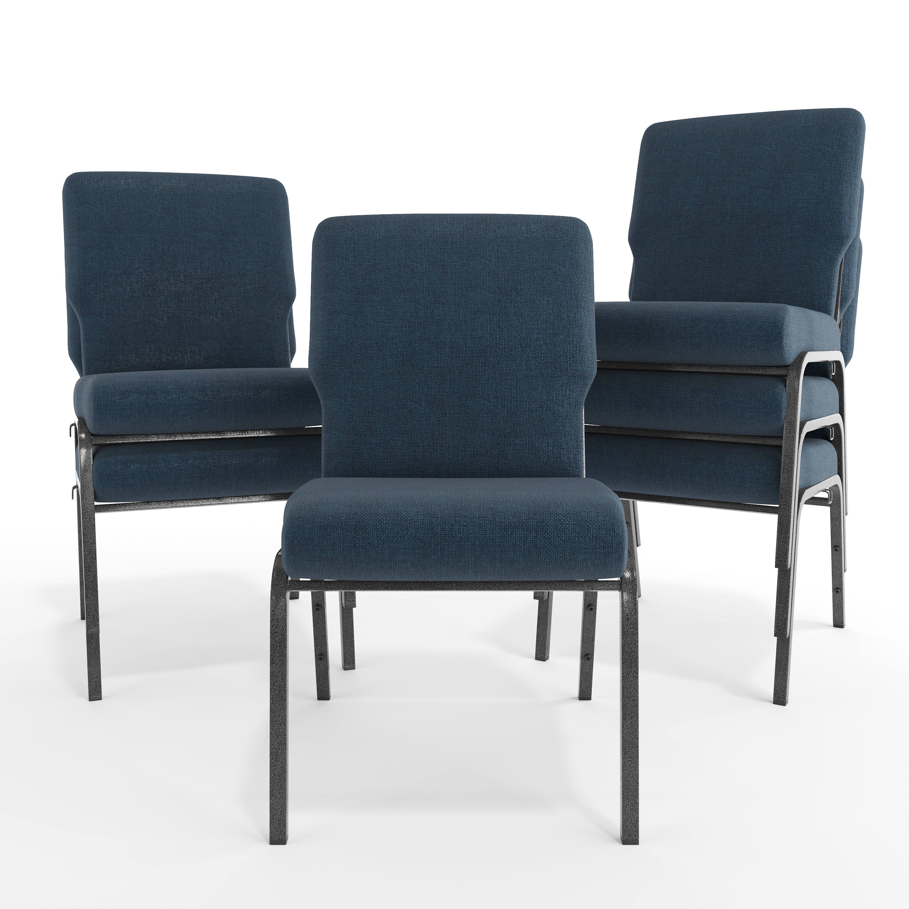 Alt View 10. Emma + Oliver - 20.5 in. Molded Foam Church Chair - Navy Fabric/Silver Vein Frame.