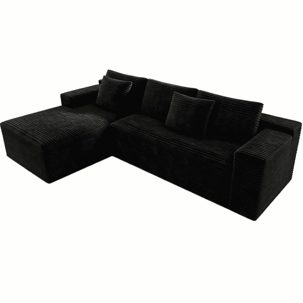 Alt View 6. Kadyn - 104" Right Chaise Modular Sectional, Soft Corduroy Cloud Couch with Deep Comfort Seating, Black - Black.