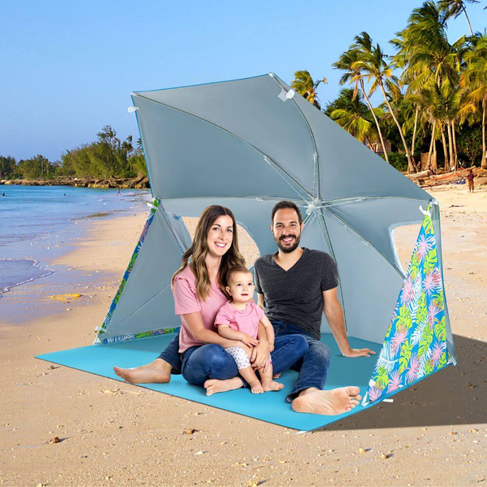 Angle. Loheer - Loheer UPF50+ Beach Umbrella Tent, Portable 2-in-1 Sun Shelter with Carrying Bag, Pop-Up UV Protection Canopy - Blue.
