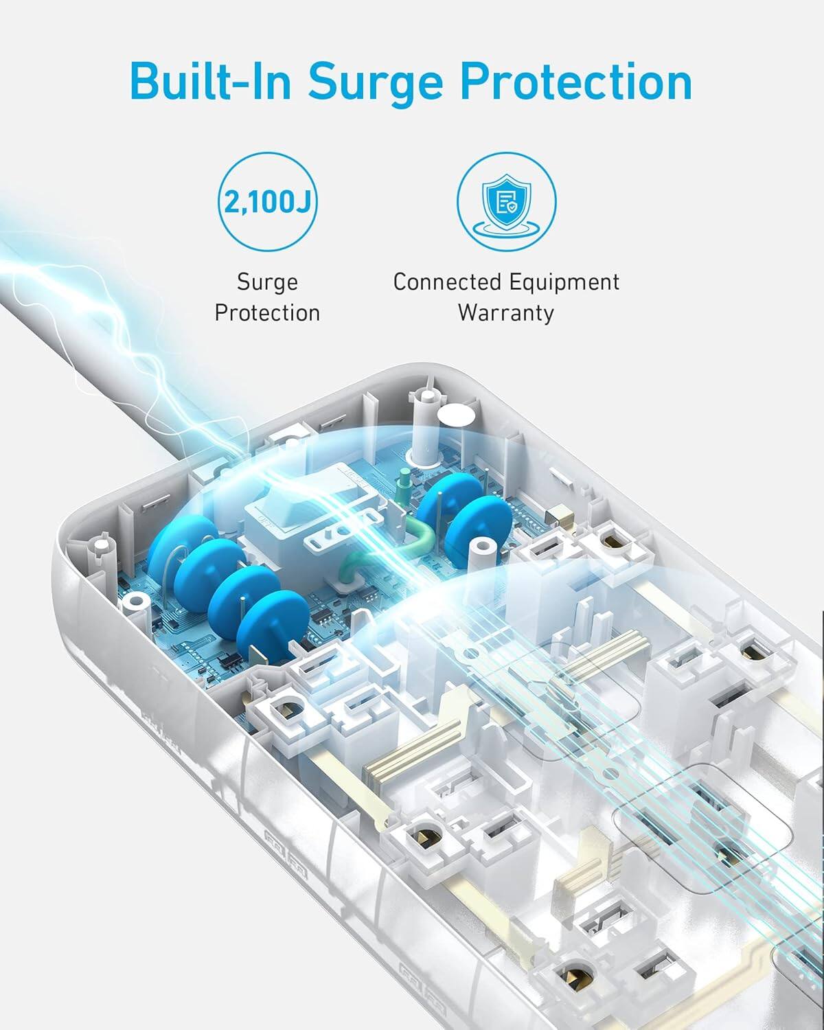 Built-In Surge Protection  
2,100J Surge Protection  
Connected Equipment Warranty