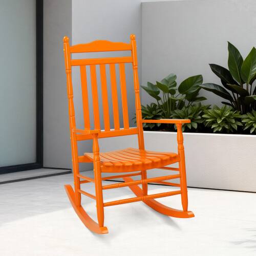 Alt View 5. Winado - 1PC Wooden Rocking Chair, Relaxing Rocker with High Back Seat Reclining Seat for Garden Backyard Porch Indoor Outdoor - Orange.