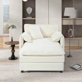 Boyel Living - Modern Minimalist Beige Chenille Sofa with Side Storage Pockets 2-Seat - Beige