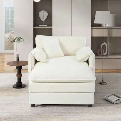 Front. Boyel Living - Modern Minimalist Beige Chenille Sofa with Side Storage Pockets 2-Seat - Beige.