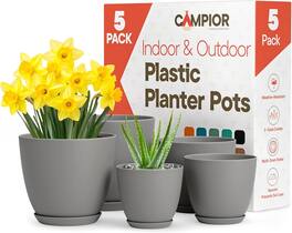 Campior - Plastic Plant Pots Set of 5 – Stackable, Durable, with Drainage, for Indoor & Outdoor Use - Gray