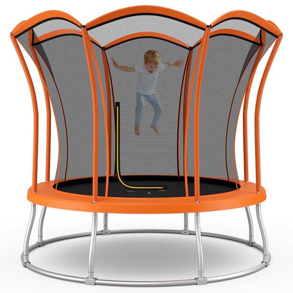 Front. Pefilos - 10 Feet Unique Flower Shape Trampoline with Galvanized Steel Frame-Orange, Bounce Trampoline for Outdoor as Garden, Park - Orange.