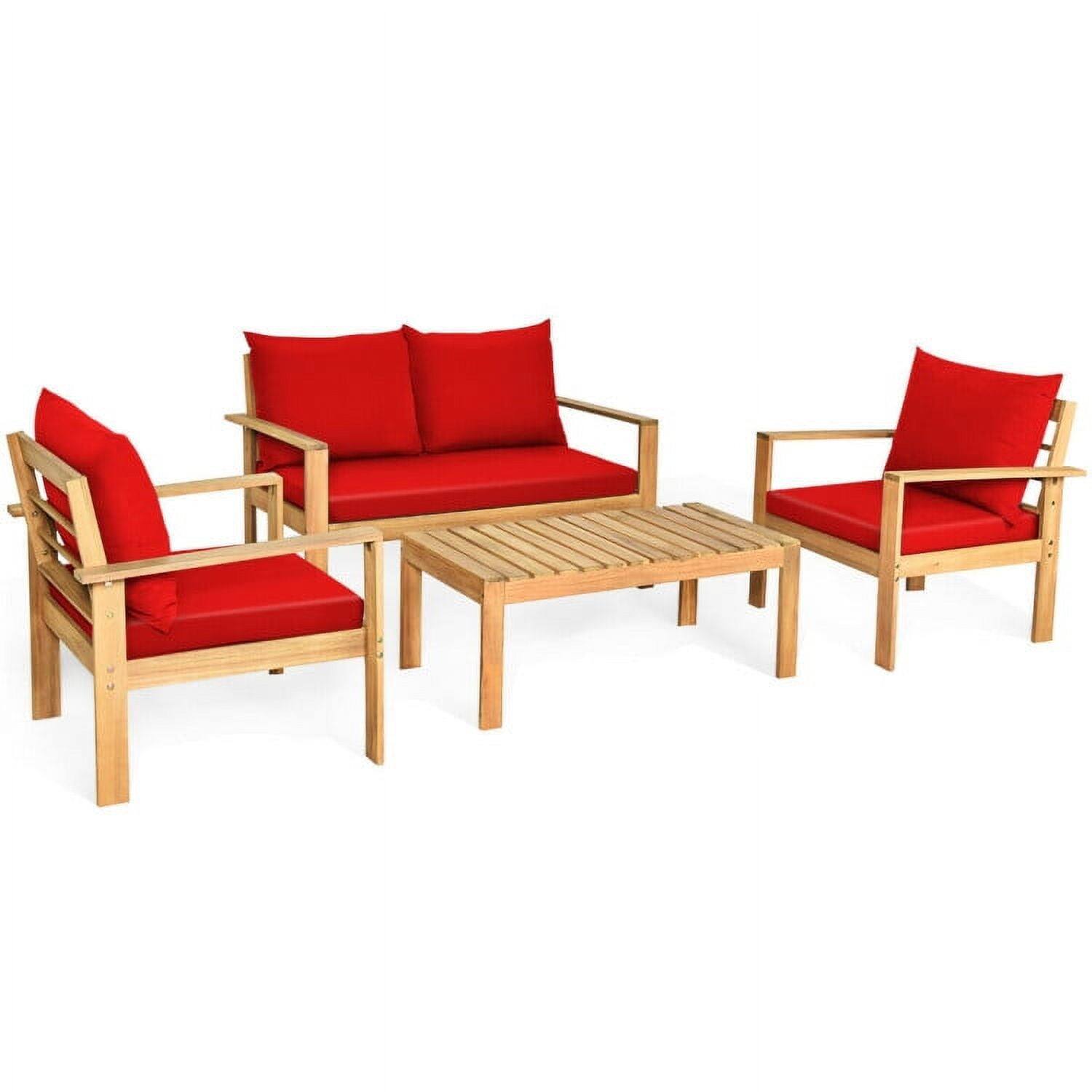 Alt View 1. Kadyn - 4 Pieces Patio Solid Wood Furniture Set with Includes Coffee Table and Ottoman, Outdoor Furniture Set with Wood Frame - Red.
