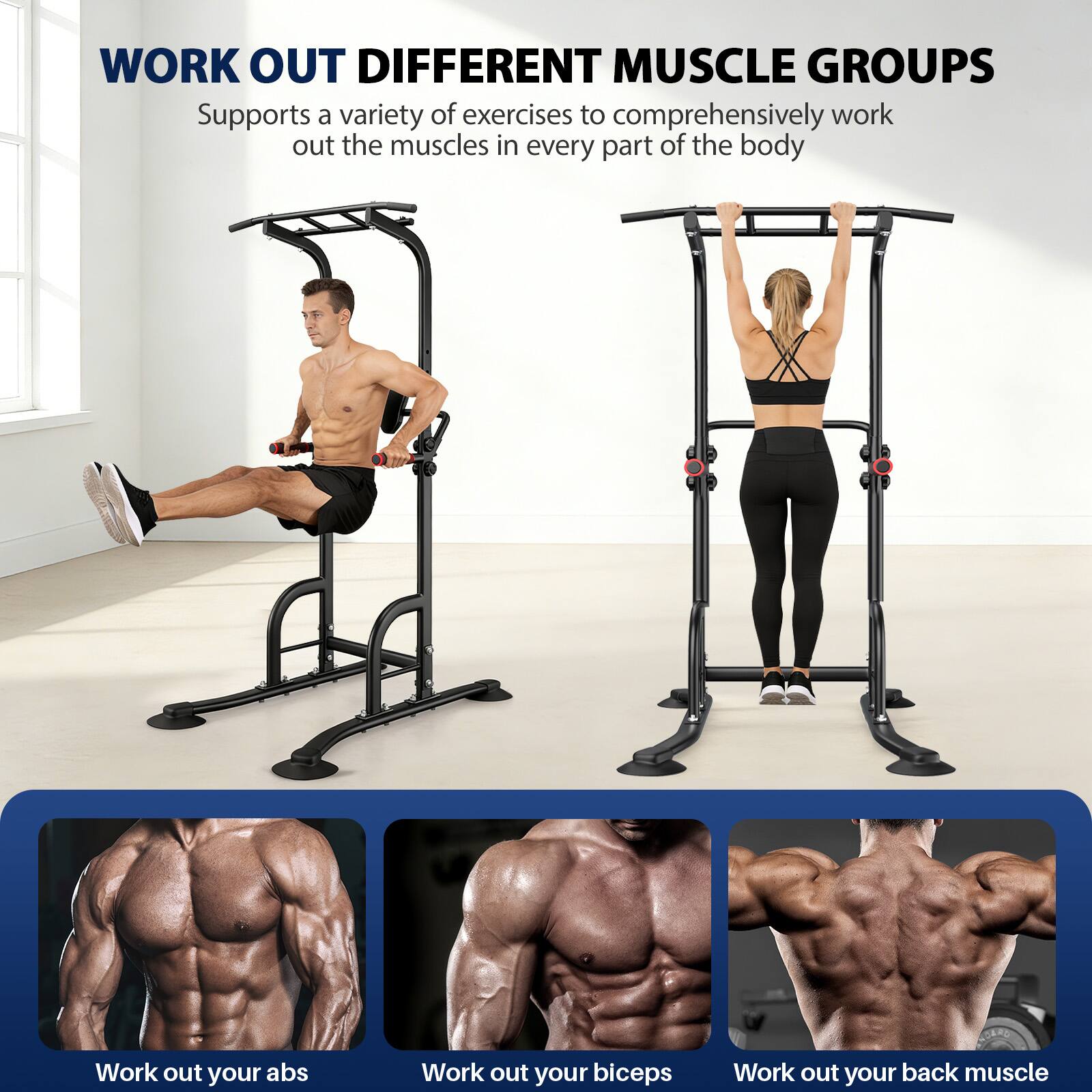 WORK OUT DIFFERENT MUSCLE GROUPS

Supports a variety of exercises to comprehensively work out the muscles in every part of the body

Work out your abs
Work out your biceps
Work out your back muscle