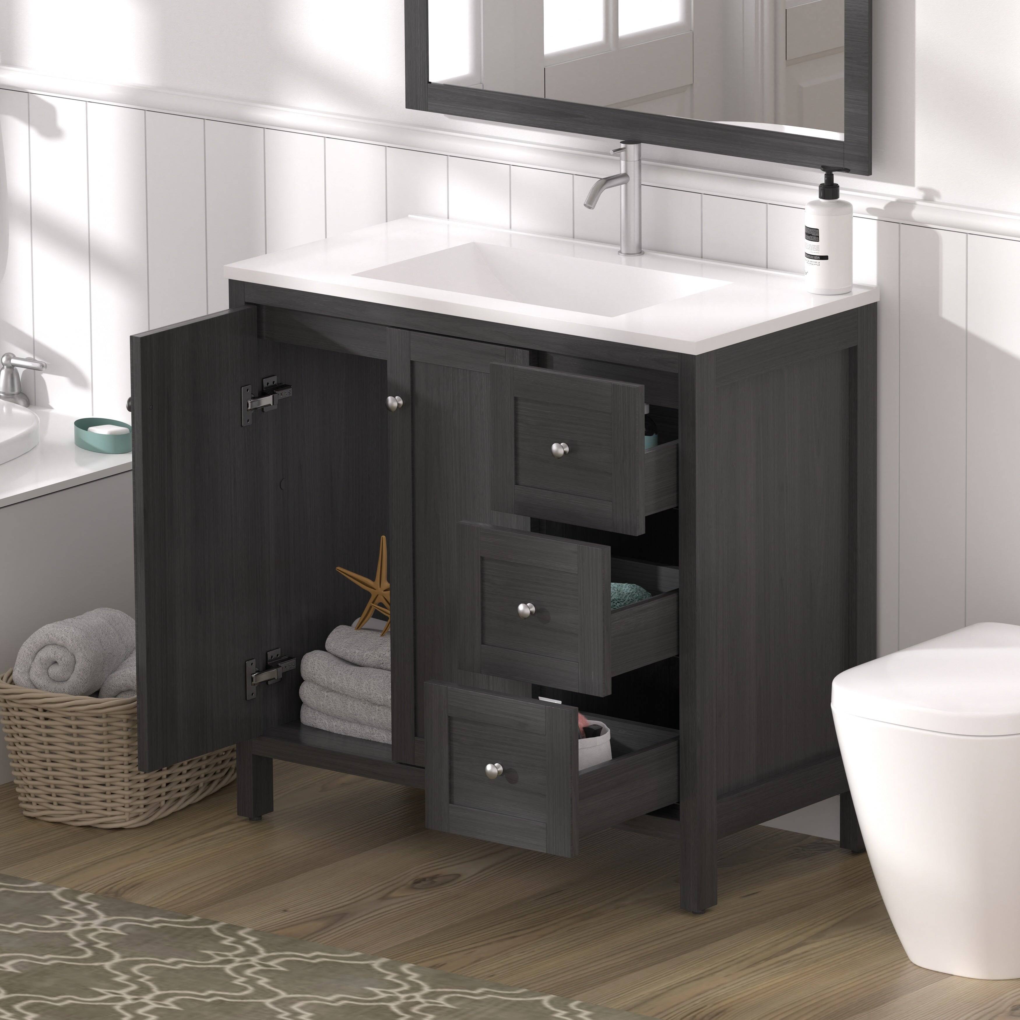 Alt View 5. Boyel Living - 35.5 in Bathroom Vanity Bathroom Cabinet with SMC Resin Basin and Soft-Close Doors and 3 Drawers in Munich Black - Black.