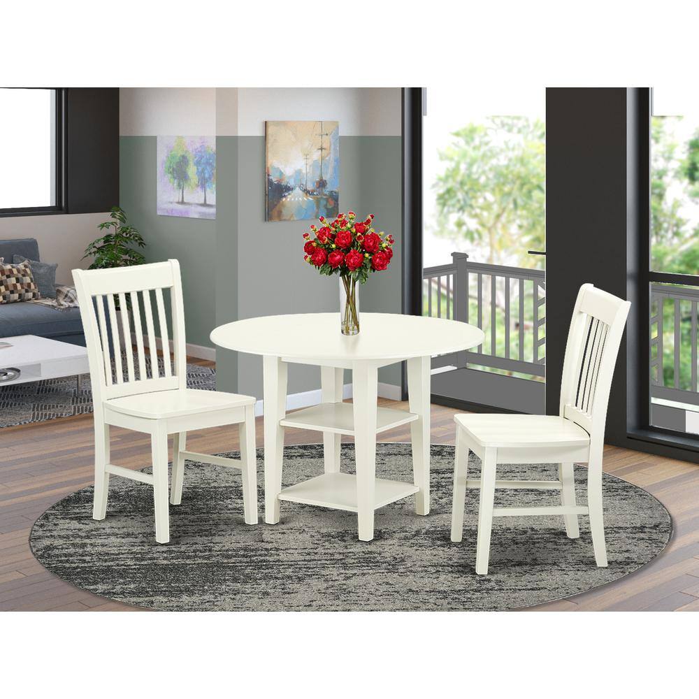 Left. East West Furniture - Dining Room Set Linen White - Brown.
