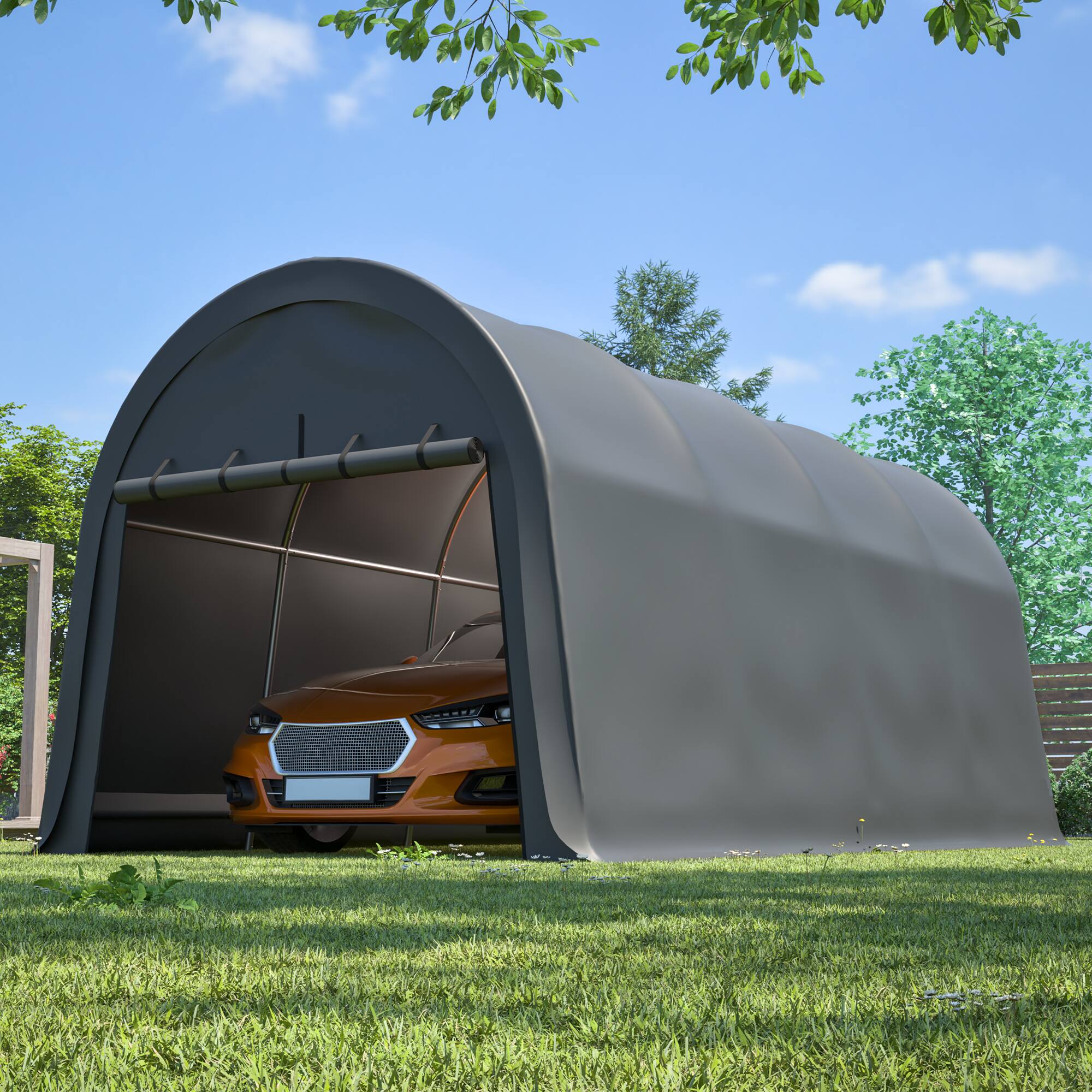 Angle. Mondawe - 10x20 FT Carport, Heavy Duty Portable Garage Canopy with Steel Frame & Vented Roof - Gray.