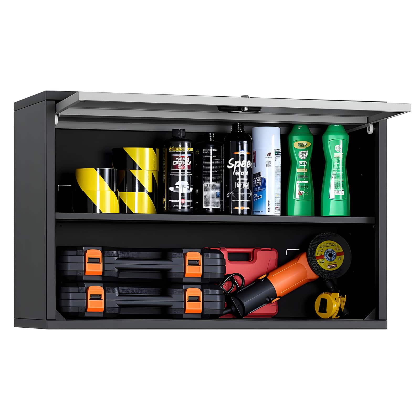 VEVOR - Metal Wall Cabinet, 27.56W x 12.01D x 19.69H Inch, Floating Garage Tool Cabinet with Up-Flip Door and Shelf - Black