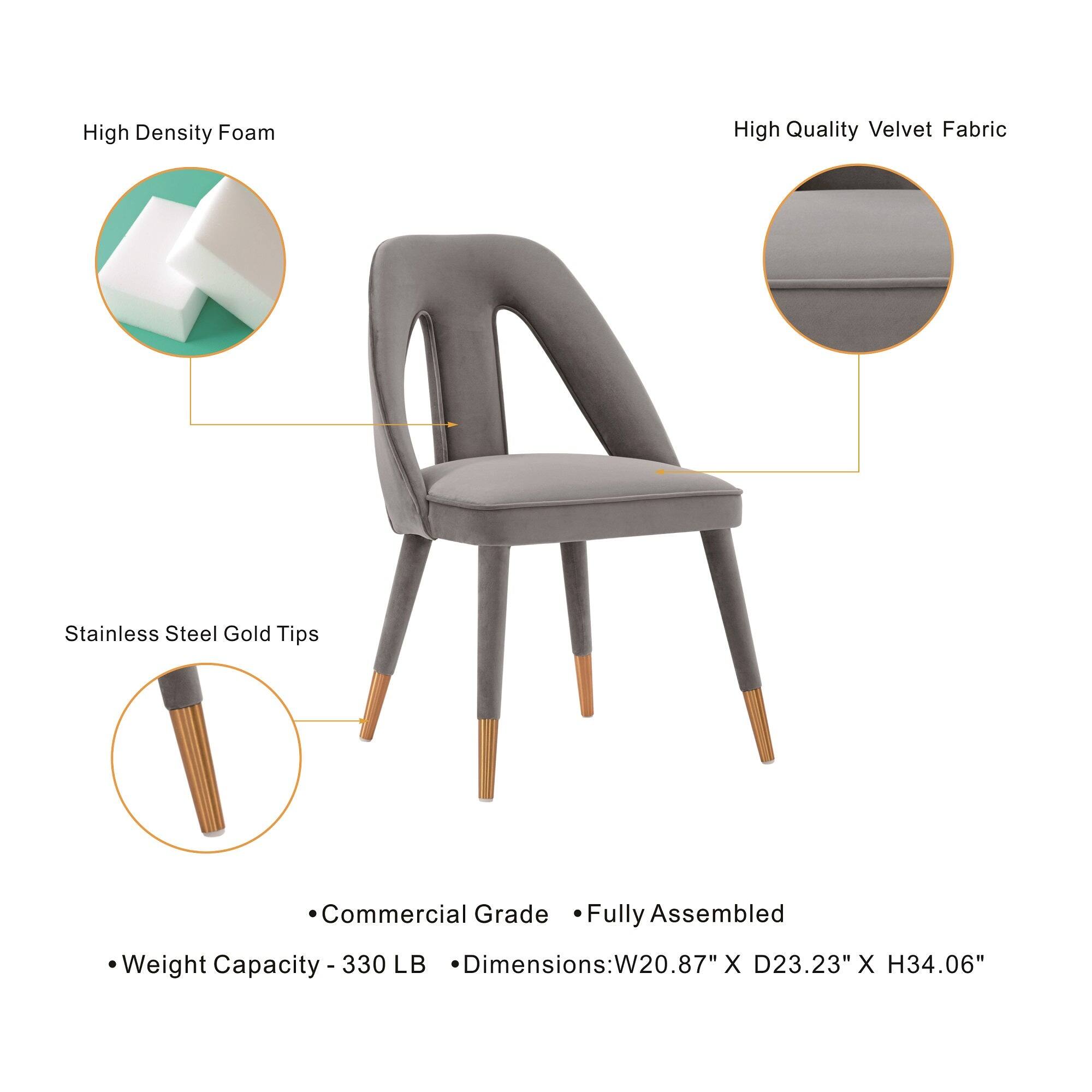 High Density Foam  
High Quality Velvet Fabric  
Stainless Steel Gold Tips  
Commercial Grade Fully Assembled  
Weight Capacity - 330 LB  
Dimensions: W20.87" X D23.23" X H34.06"