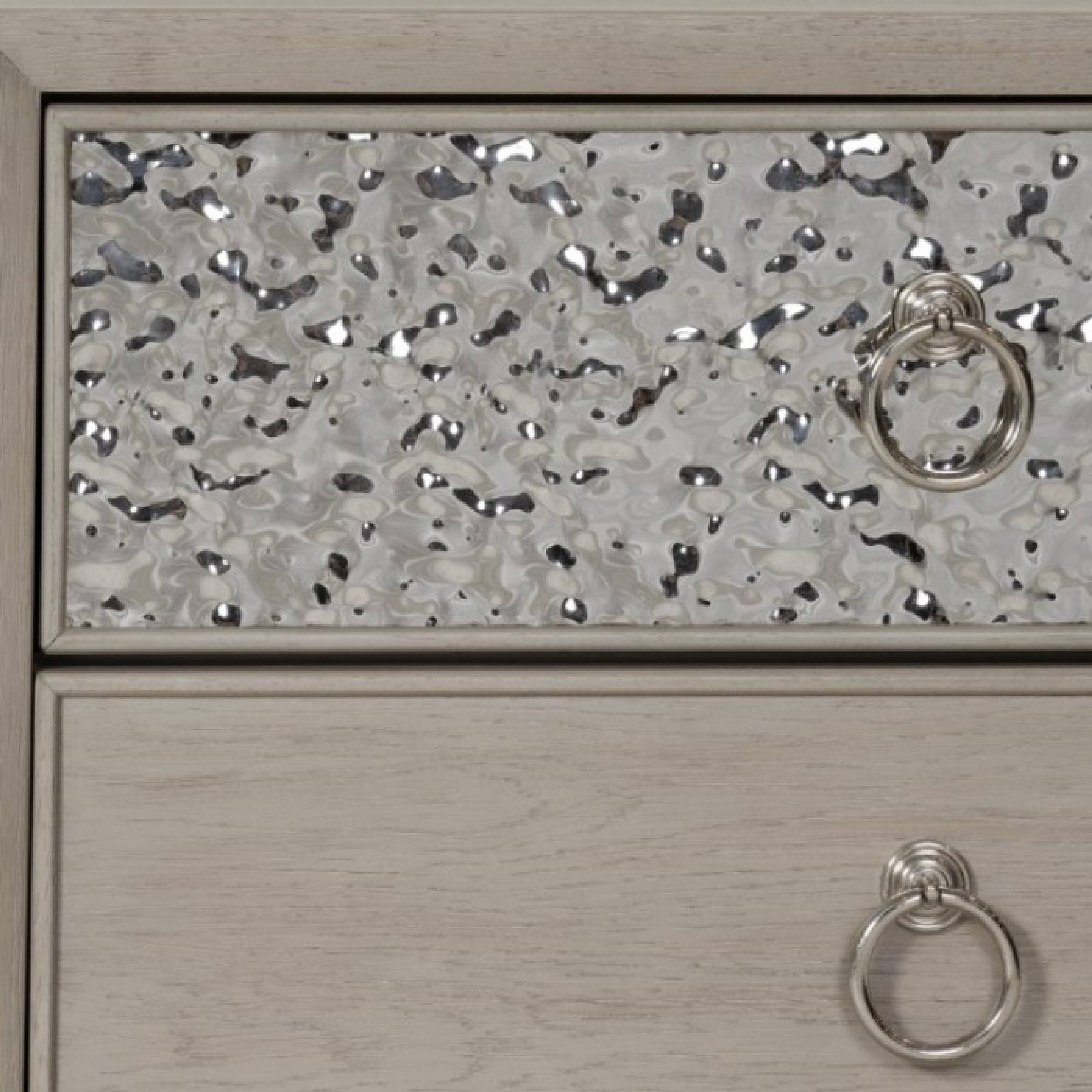 Alt View 3. Manhattan Lane - Kaira Nightstand with 2 USB Ports, Textured Metal - Natural Oak Brown, Silver, Champagne.