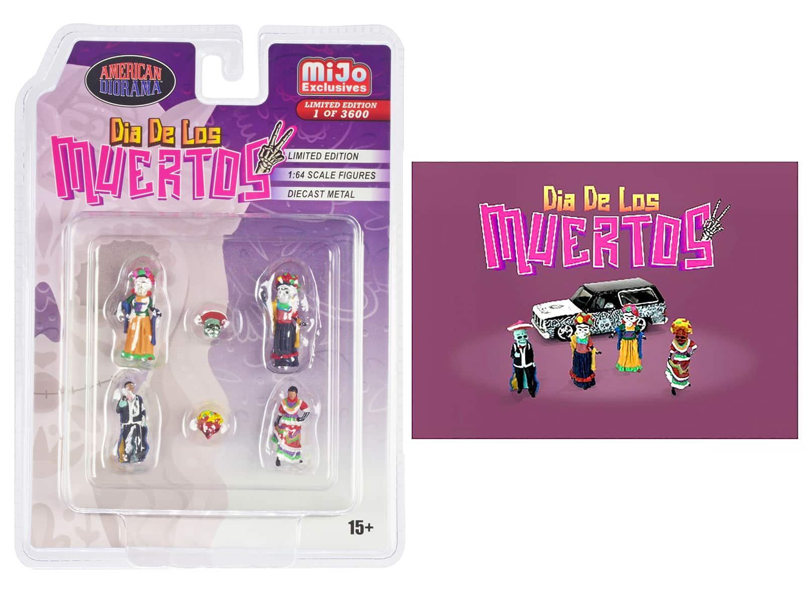 American Diorama - "Dia de los Muertos 2" 6 piece Diecast Set (4 Figures 2 Masks) Limited Edition to 3600 pieces Worldwide for 1/64 Scale - Multi