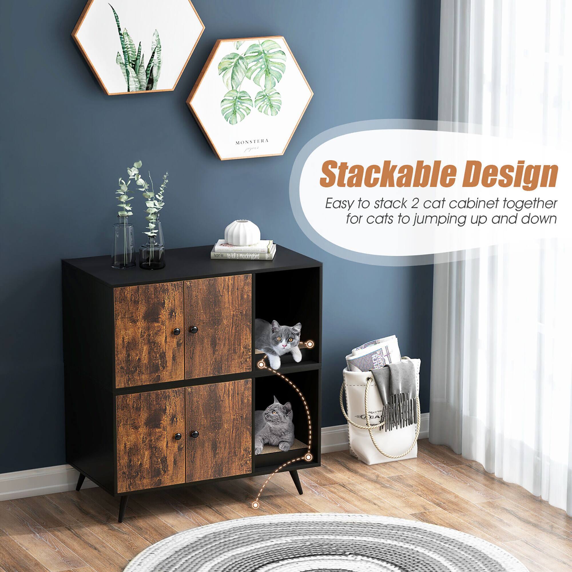 Stackable Design  
Easy to stack 2 cat cabinet together for cats to jump up and down