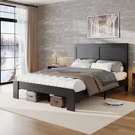 Anysun - King Size Wood Platform Bed Frame, Noise-Free, No Box Spring Needed, Easy Assembly, Under-Bed Storage - Black