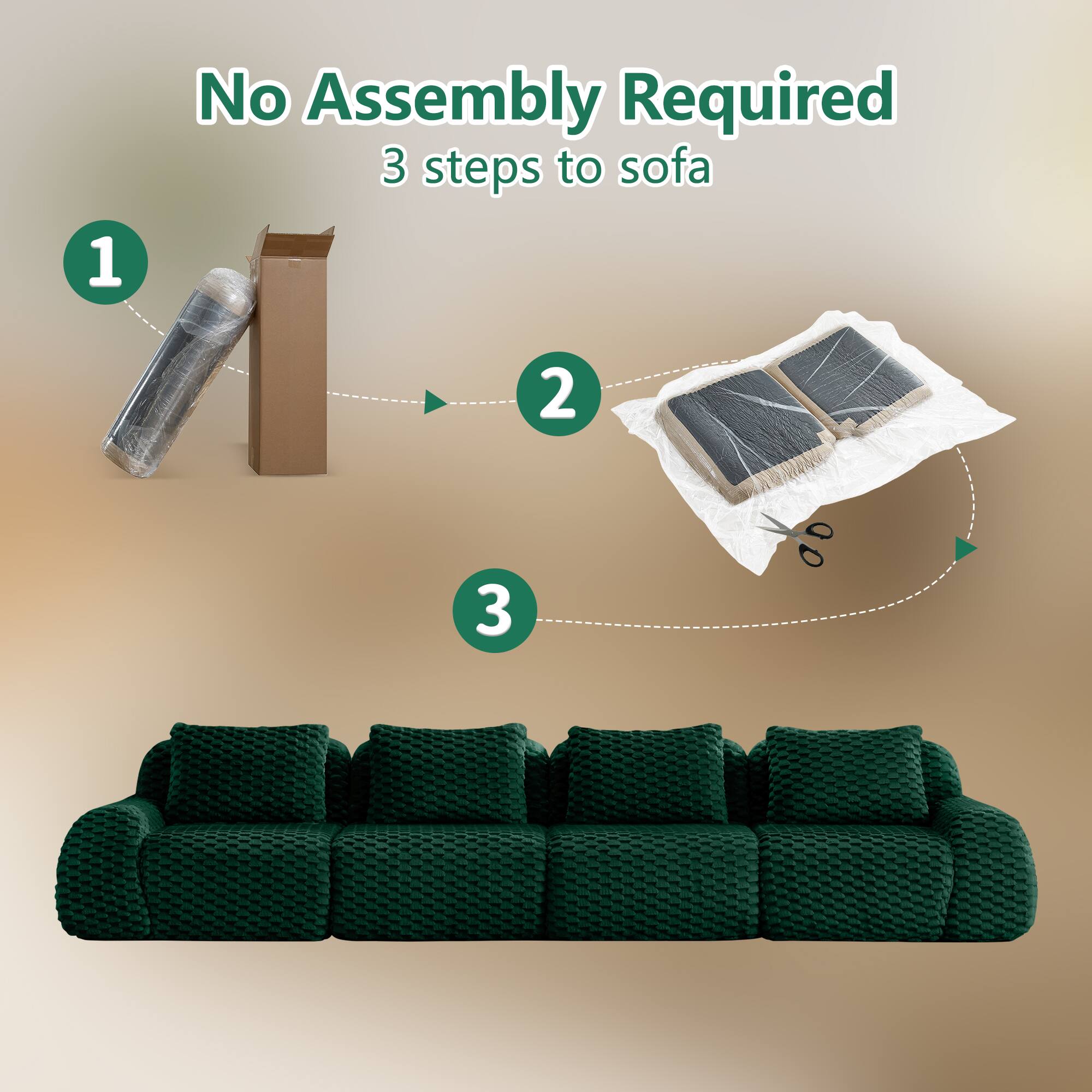 No Assembly Required  
3 steps to sofa  

1  
2  
3