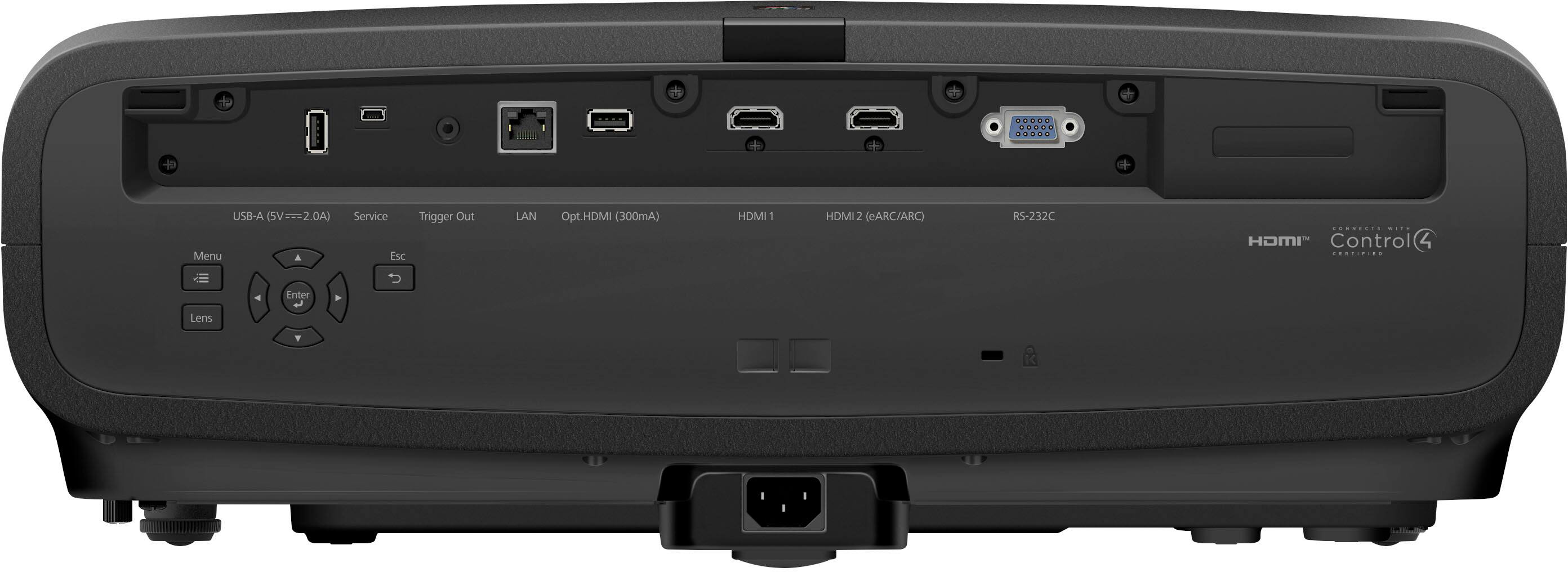 USB-A (SV=2.0A) Service Trigger Out Esc LAN Opt.HDMI (300mA) HDMI 1 HDMI 2 (eARC/ARC) RS-232C HOMI Control 4 Enter Lens