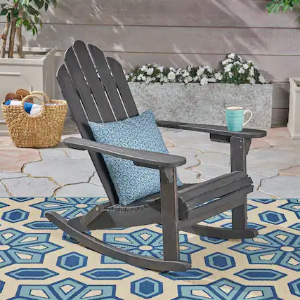 Front. Loheer - Loheer Hollywood Adirondack Rocking Chair Acacia Wood Dark Grey - Dark Grey.
