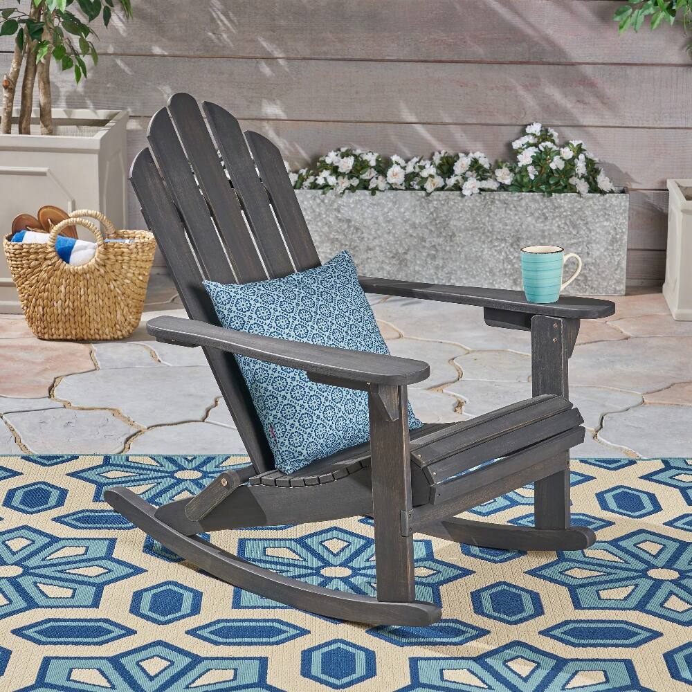 Front. Loheer - Loheer Hollywood Adirondack Rocking Chair Acacia Wood Dark Grey - Dark Grey.