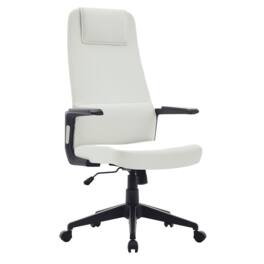 LeisureMod - Nexa Ergonomic Office Chair High-Back Leather Computer Chair Adjustable Height Swivel and Tilt Desk Chair - White Leather