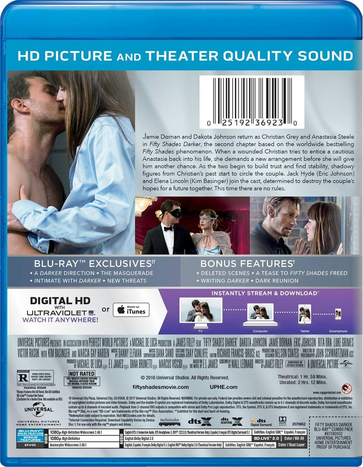 Back. Fifty Shades Darker (Unrated Edition DVD) [Blu-ray].