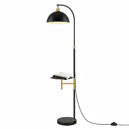 Front. FINEAK - Industrial Adjustable Height Floor Lamp,Black&White Arc Standing Reading Lamp with Shelves - Blacks;White.